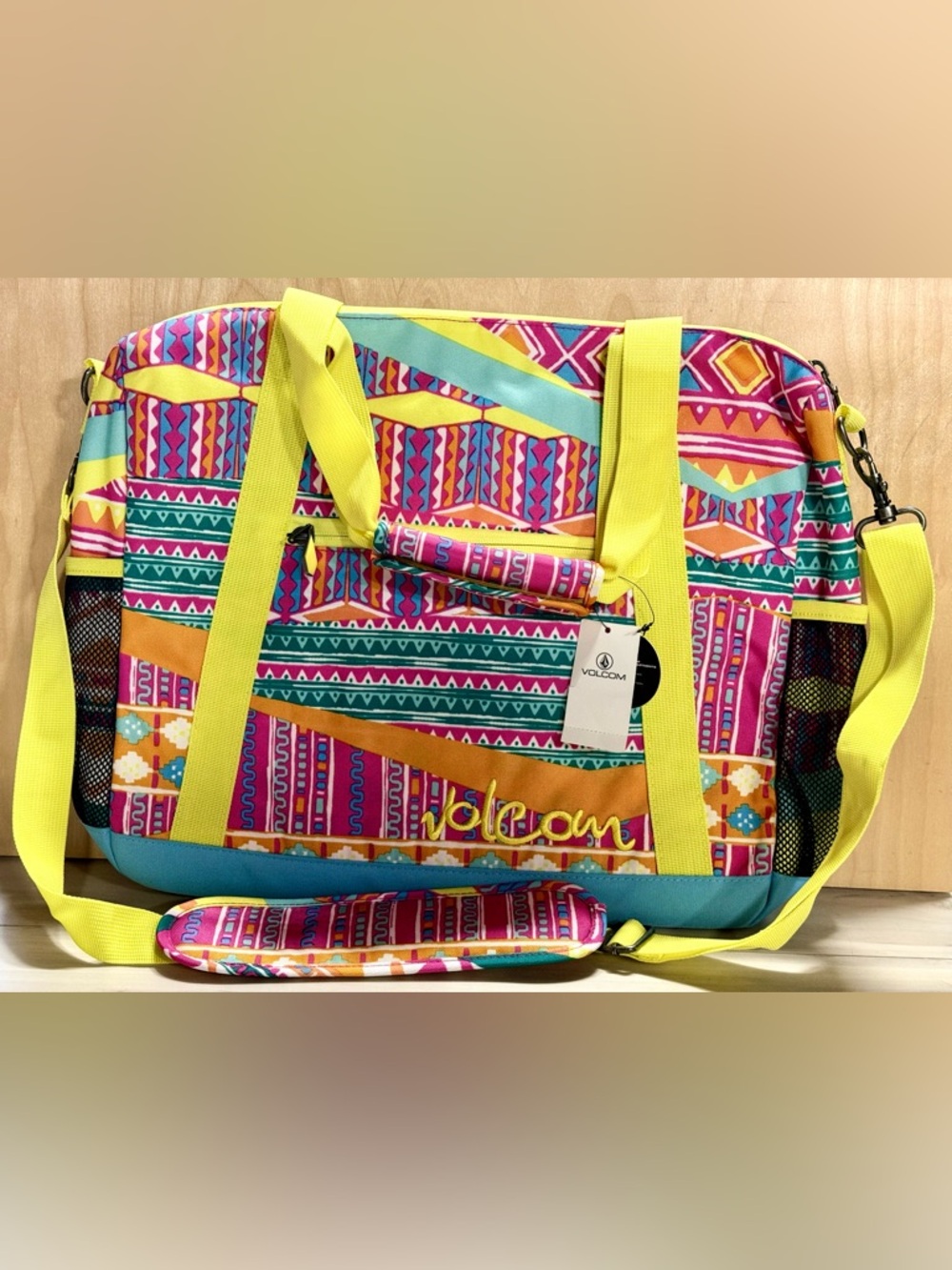 Volcom Multicolor Aztec Travel Tote with Yellow Straps